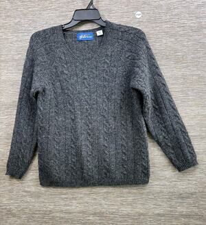 Express Bleus Sweater Mens M Gray Cable Knit V Neck Wool Pullover Made Italy